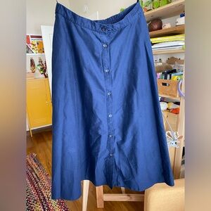 Uniqlo Navy Button-Front A-Line Midi Skirt